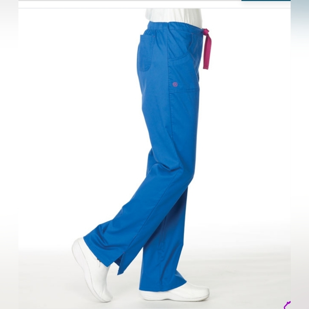 Blue Scrub Pants with Pink Drawstring - Picture 2 of 7